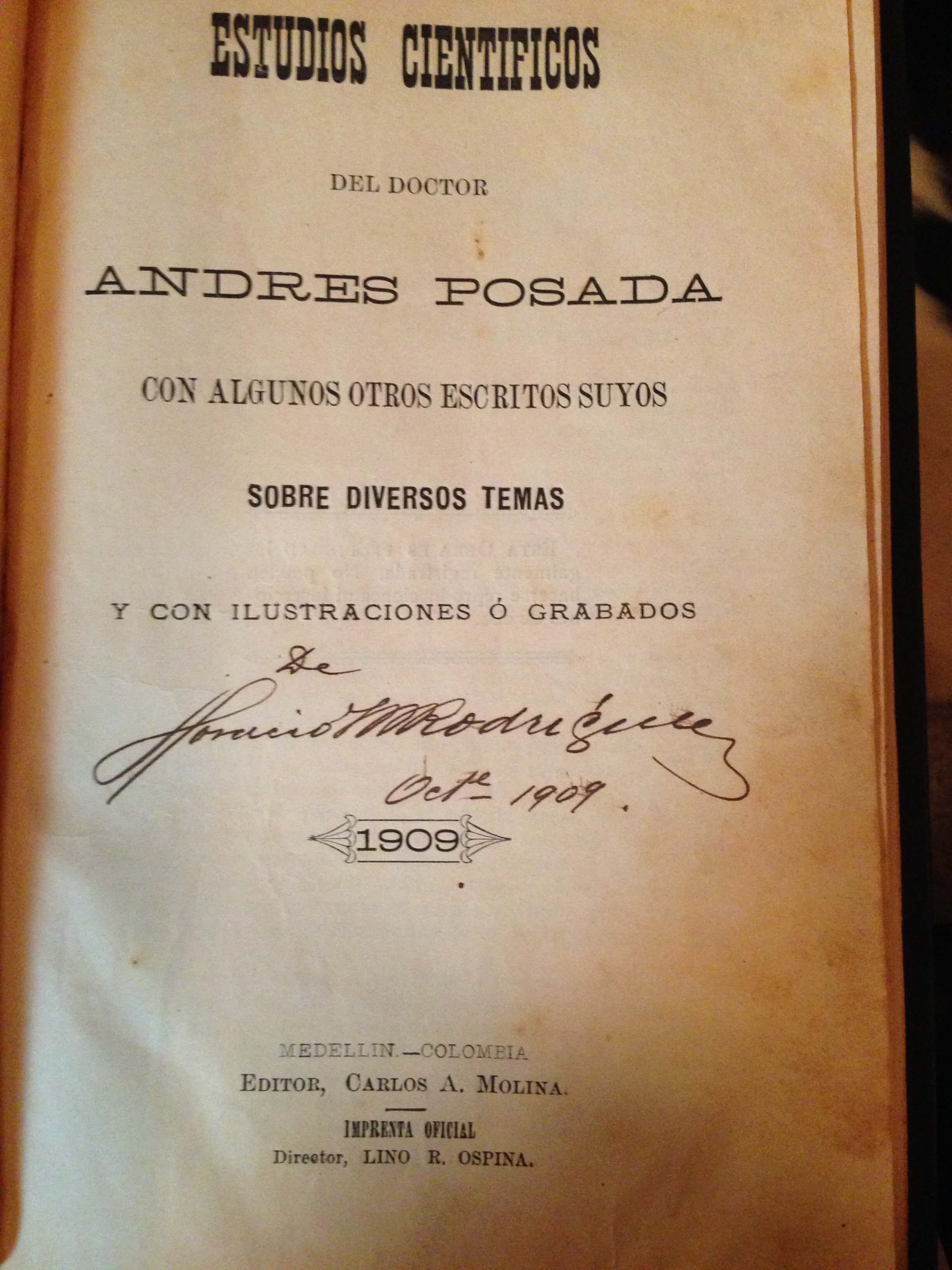 Pagina 2 del Libro Estudios Cientificos del Dr. Andres Posada.